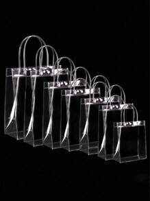 5pcs/Set Transparent Soft Pvc Gift Bag With Handle And Ring For Packaging, Cosmetic Bag - Multicolor - View 1