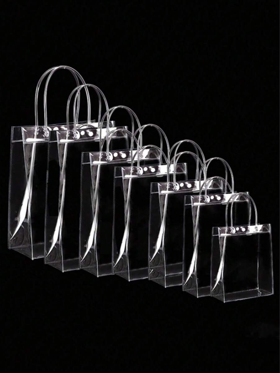 5pcs/Set Transparent Soft Pvc Gift Bag With Handle And Ring For Packaging, Cosmetic Bag - Multicolor - View 1