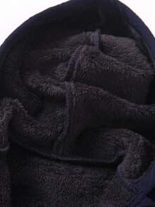 SHEIN 小男孩针织压花柔软保暖内衬熊心刺绣休闲保暖棉服 - 藏蓝色 - 查看 5