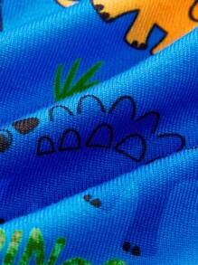 Blippi X SHEIN Jeune garçon Ensemble short et t-shirt manches courtes décontracté confortable pyjama imprimé dinosaure bleu mignon