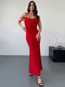 Firerie Women's Elegant & Sexy Delicate Romantic Vacation Outfits Woman Party Plunging Neckline Lace Backless Ight-Fitting Red Spaghetti Strap Dress