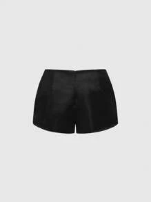ROMWE Y2K Style Sweet Girl Bow Decor Satin Shorts - Black - View 2