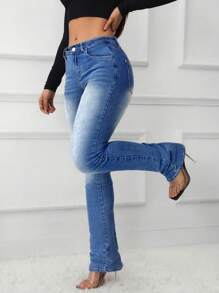 SHEIN Tall Women's Low Waist Stretchy Denim Flare Jeans, Blue