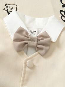 SHEIN 2 件套幼儿男童宽松背心、绅士风裤子套装，适合温馨的家庭聚会、欢乐的男婴派对和休闲散步 - 杏色 - 查看 7