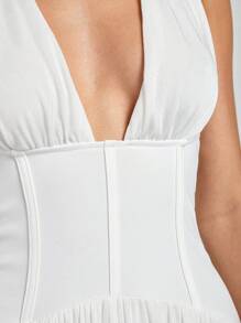 COSMINA Women Deep V Neck Split Hem Sexy Dress - White - View 6