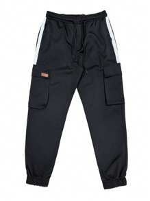 Manfinity Homme Men's Casual Solid Color Drawstring Waist Cargo Pants Clothes For Men Pants Casual Men Pants - Black - View 3