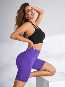 Core Rhythm Women's Solid Color High Waist Pocket Casual Workout Shorts Biker Shorts - Purple - View 5
