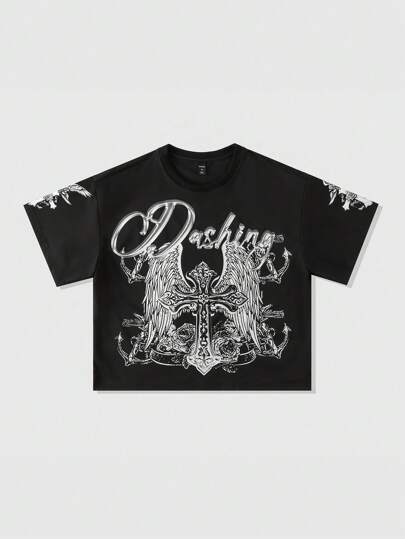 T-shirt oversize da uomo stile gotico, con stampa a mano, stile vintage da strada, adatta per Ognissanti