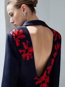 Aveloria Modichic Red & Black Color Block Floral Print Backless Sexy Fitted Double Button Blazer, Versatile For Commute, Party, High-End - Multicolor - View 1