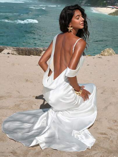 Opulessa 女士露背编织长裙，纯色