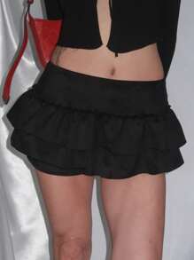 DAZY Jupe mini très courte femme avec volants au bas, de couleur unie, style Y2K, jupes-shorts - Noir - Voir 7