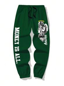 Manfinity LEGND Pantalón de chándal con cordón en la cintura con estampado de letra de ángel para hombres