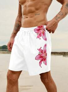 Manfinity VDAYZ Men's Minimalist & Fashionable Swim Trunks, Suitable For Summer Beach,Hawaiian - White - View 6