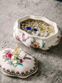 Cirelle 1pc Ceramic Multi-Functional Elegant Minimalist Beaded Jewelry Storage Box With Lid, Retro Jewelry Box, Kitchen Living Room Bedroom Decor, Rama Comfort Home, New Year, Christmas, Mother's Day Gift, Wedding Decor, Birthday Gift, Housewarming Gift, Summer Home Decor, B&B Decor - White - View 8