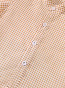 SHEIN French Retro Gentleman Style Toddler Boys 2pcs Set: Plaid Short Sleeve Shirt + Bib Shorts, Casual Fashion Spring/Summer - Orange - View 7