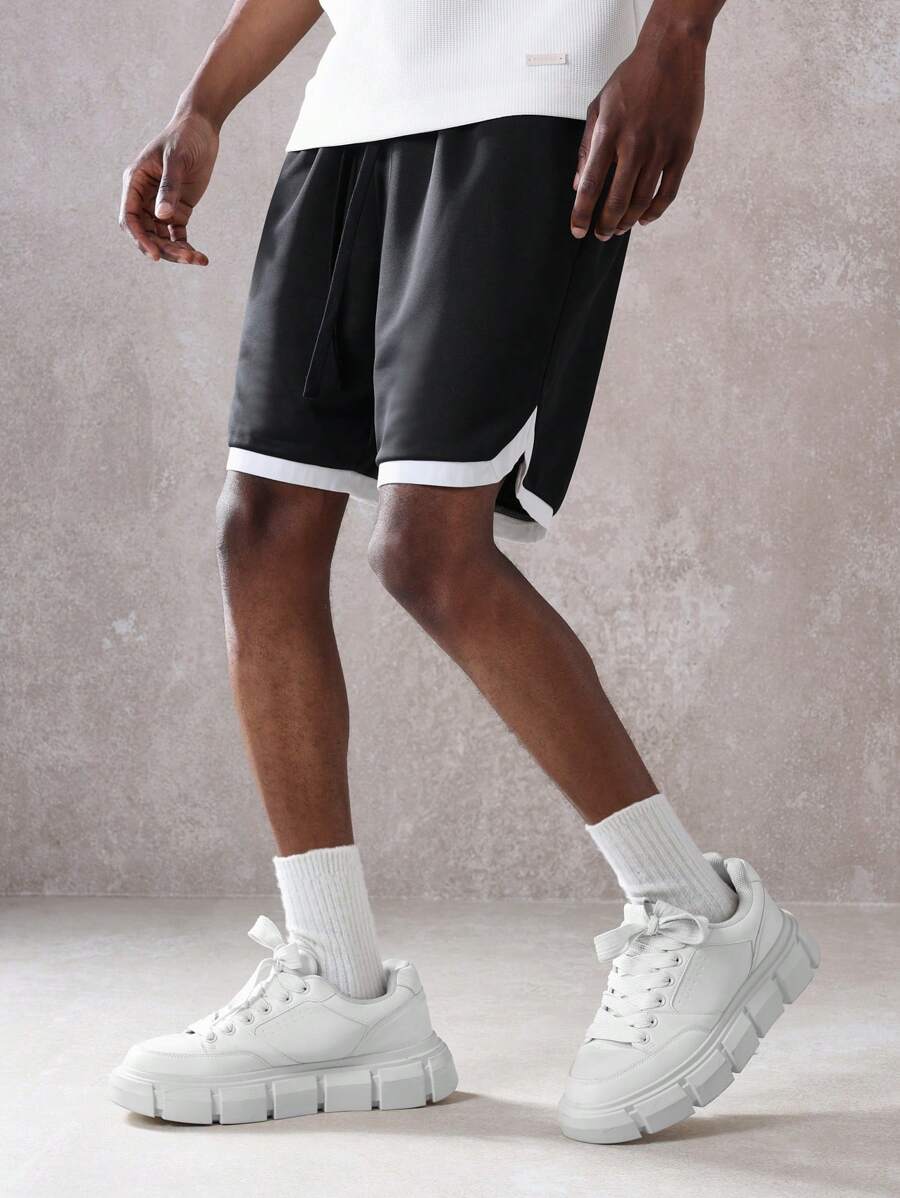 SUMWON Performance Basketball Training Shorts Athletic Gym Workout Running Shorts With Contrast Trim Lightweight Breathable Active Wear - Black - View 1