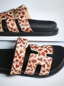 SHUZIA Giày nữ đế dày thoải mái hàng ngày cơ bản xỏ vào dép lê lông giả bò - Nhiều màu - Xem 5