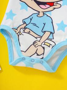 Nick 90s | SHEIN 男婴可爱卡通蓝色星星印花白色休闲紧身衣