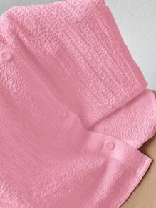 Comfortcana 玫瑰粉色编织女士单排扣休闲短款衬衫 - 粉色 - 查看 6