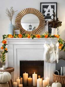 1 件人造花苋菜橙玫瑰丝绸花花环装饰悬挂花卉带 3 米 LED 灯串家居室内室外装饰母亲节、感恩节装饰、礼物 - 橘色 - 查看 10