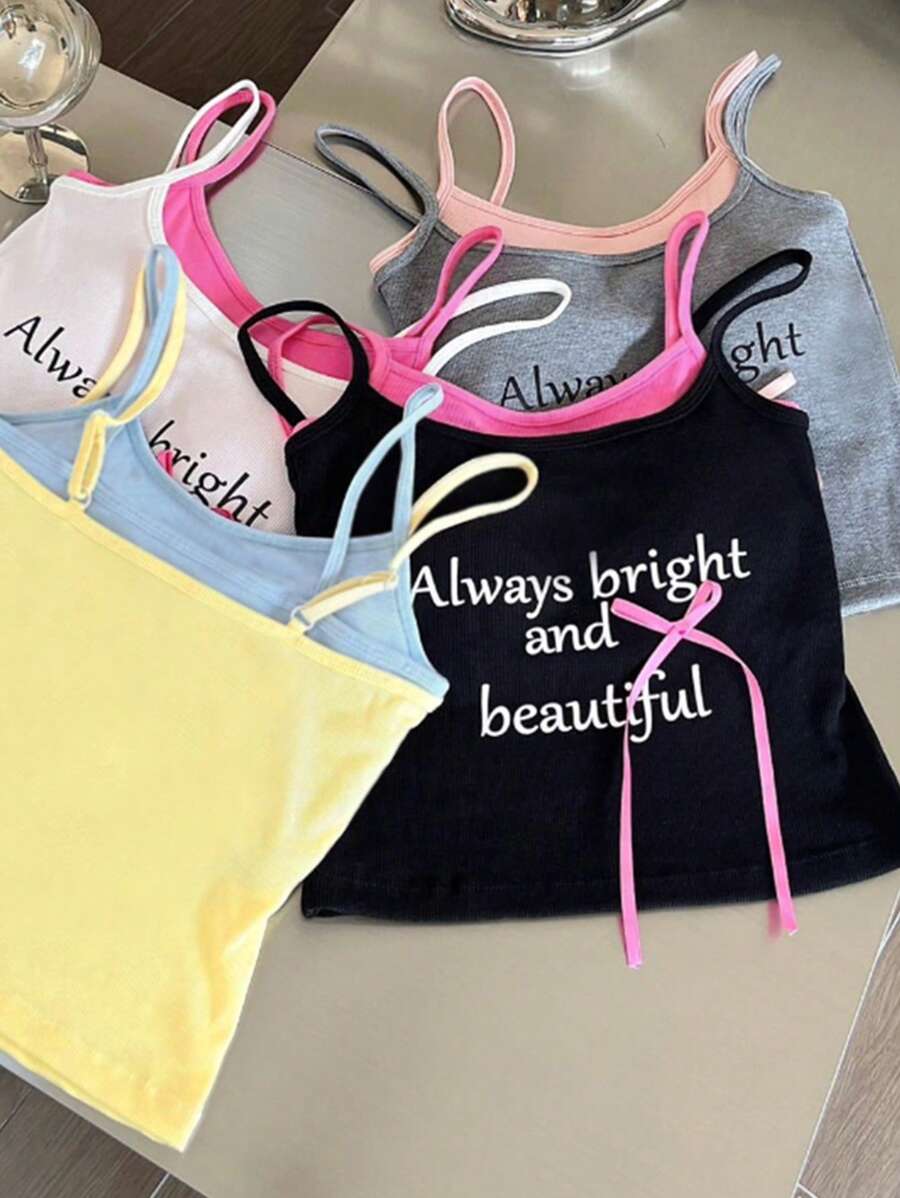 INAWLY 2 Stück Damen Slogan Muster Lässig Trägertop Set