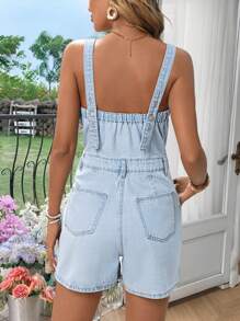 Breezaya Women Button Front Casual Denim Romper - Light Wash - View 2