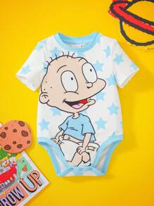 Nick 90s | SHEIN 男婴可爱卡通蓝色星星印花白色休闲紧身衣