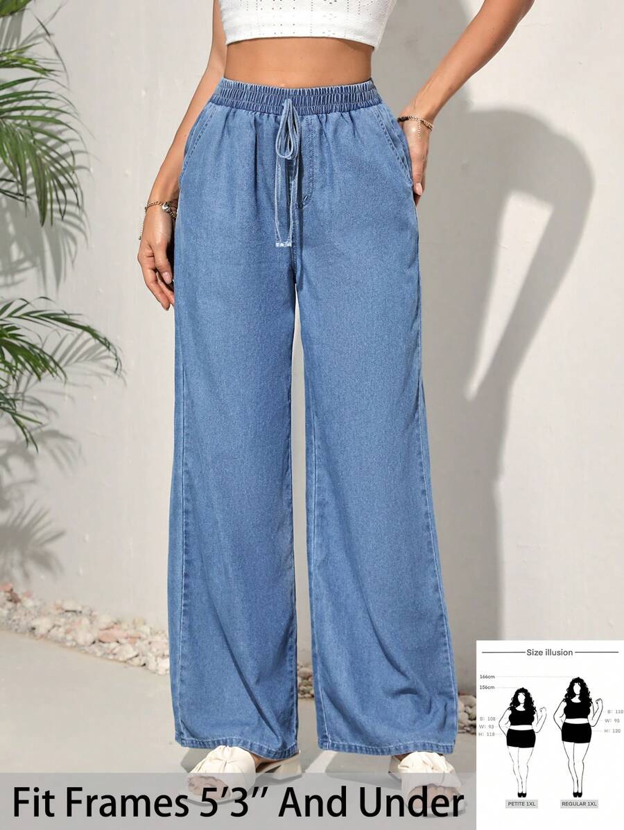 SHEIN PETITE CURVE Plus Size Women's Casual Straight-Leg Jeans Summer,Vacation Outfits Woman,Easter,Spring,Western,Office Outfits For Women,Rave Outfits,Baby Shower Dress,Cottagecore,Country Outfits Women, Chic,Baggy Jeans Women,Flowy Pants