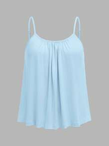 SHEIN EZwear 3 件/套大码女式褶皱宽松吊带背心可调节肩带吊带背心上衣，适合春夏季，颜色：黑色、白色、浅蓝色 - 彩色 - 查看 7