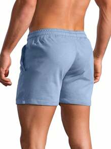 Manfinity Homme Quần short nam trơn màu thường ngày, quần short thời trang tối giản mùa hè - Màu xanh lam - Xem 2