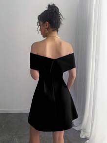 Women Off Shoulder Mini Solid Color Dress