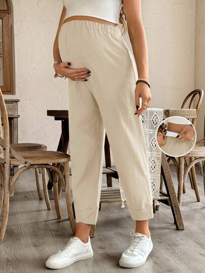 SHEIN 弹性腰部纯色锥形孕妇裤