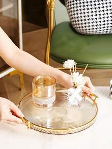 1pc Aesthetic Desktop Organizer Tray For Makeup, Perfume, And Candles - Entryway, Bathroom, Bedroom, Dorm Decor - Gold - View 5