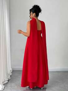 Elenzga 大码女式优雅露肩 A 字腰鸡尾酒礼服，带披肩，适合派对