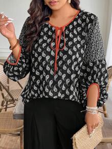 Breezaya Áo choàng cổ điển tay 3/4 họa tiết hoa rộng rãi cho nữ cỡ lớn vào mùa xuân và mùa hè - màu đen - Xem 1