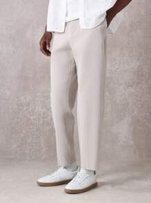 SUMWON 智能锥形剪裁职业裤修身剪裁商务休闲裤经典正式办公室服装松紧腰现代工作服 - 卡其色 - 查看 3