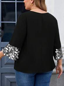 SHEIN Clasi Plus-size damesblouse met paillettenpatchwork, elegante feestkleding en zomeroutfits voor vrouwen
