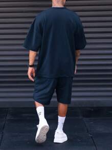 Manfinity Homme 2pcs/Set Plus Size Men Short Sleeve Letter Print T-Shirt And Shorts Set