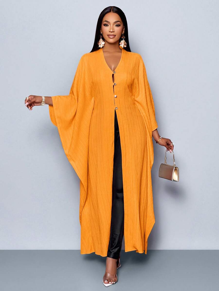 SOLERSUN Women's Loose Solid Color Casual Long Shirt For Summer/Spring - Orange - View 1