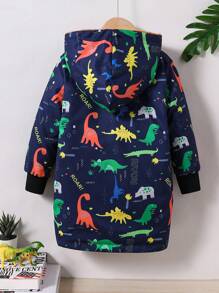 年轻男孩恐龙印花保暖内衬连帽夹克，温暖舒适，时尚舒适的冬季外套 - 彩色 - 查看 2