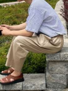 DAZY Men's Simple Solid Beige Trousers, Fashionable For Summer Business Attire - Apricot - View 7