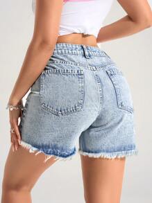 SHEIN EZwear Dames Casual Versleten Gerafelde Zoomzakken Denim Shorts