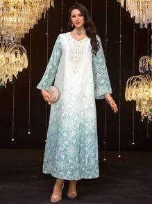 Al Najma 女士土耳其和阿拉伯传统长款束腰外衣 - 綠色 - 查看 4
