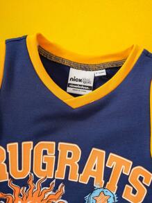 Nick 90s | SHEIN Baby Boy Cartoon Sports Cute Casual Graffiti Character Print Romper - Royal Blue - View 6