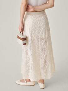 Muvela 女士花卉装饰长款优雅 A 字裙夏季女装 - 杏色 - 查看 5