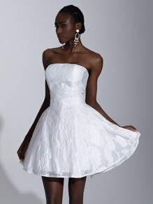 Elitara Vestido de satén con bustier elegante y lujoso con detalle de lazo oversize, adecuado para bodas, fiestas, vacaciones, banquetes y regalos de novia - Blanco - Ver 6