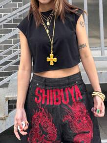 Coolane Kids Tween Girls Spring/Summer Solid Batwing Sleeve Crop Tee - Black - View 3