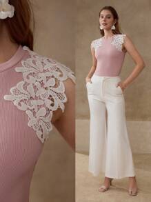 MOTF PREMIUM TOP DE TIRANTES DE ENCAJE GUIPUR CON CONTRASTE - Rosa - Ver 1