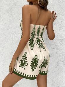 SHEIN VCAY 女式花卉印花抽绳腰带连体裤 - 綠色 - 查看 2