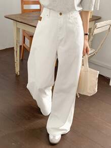 DAZY Women's Pockets Wide Leg Loose Casual Versatile Jeans